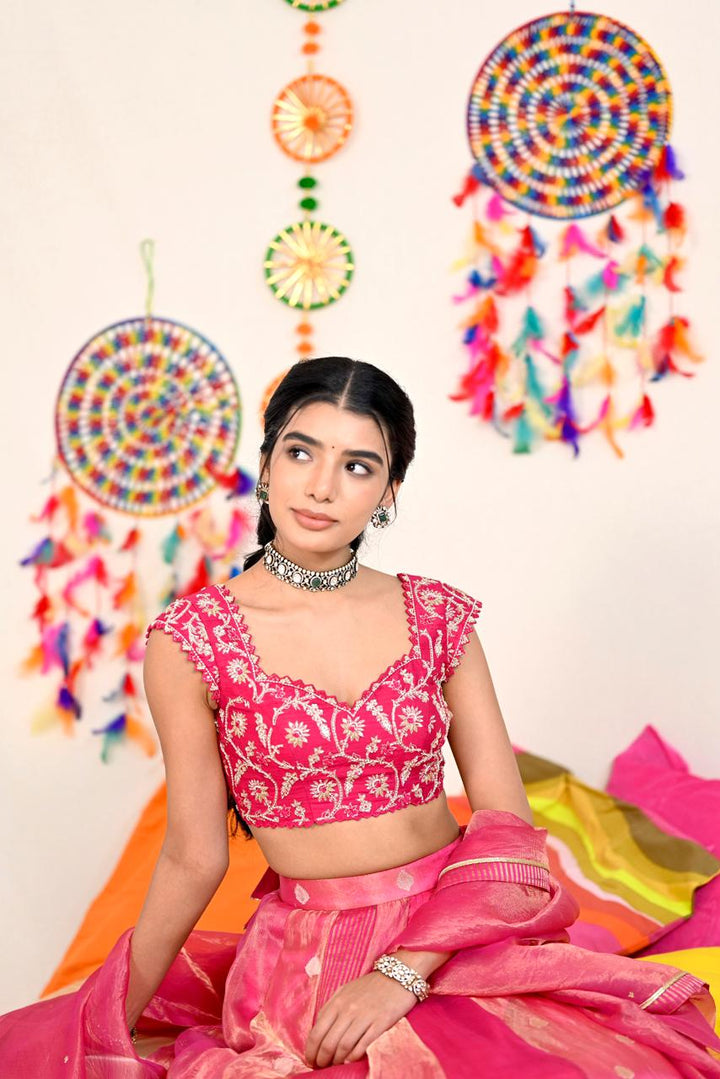 Pink Tissue Silk Lehenga