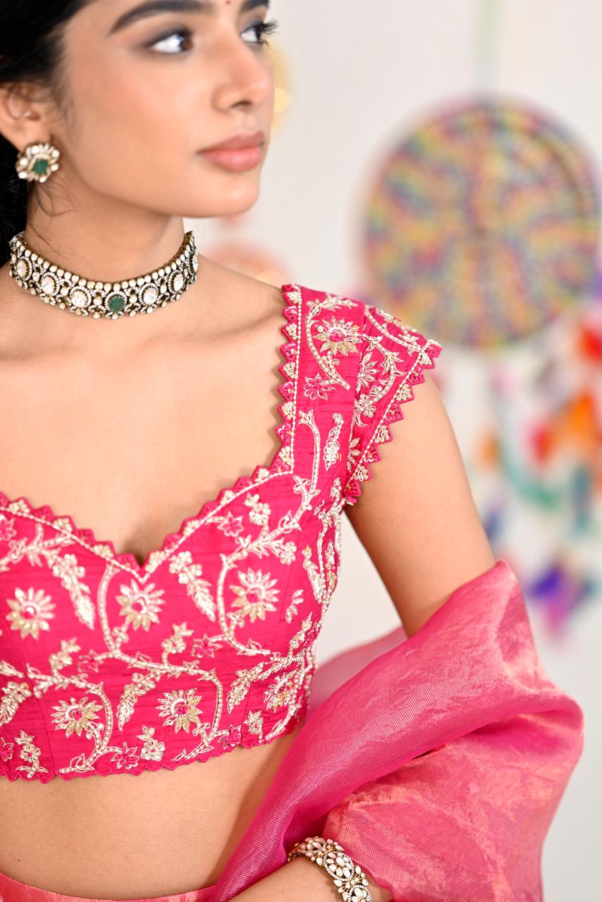 Pink Tissue Silk Lehenga