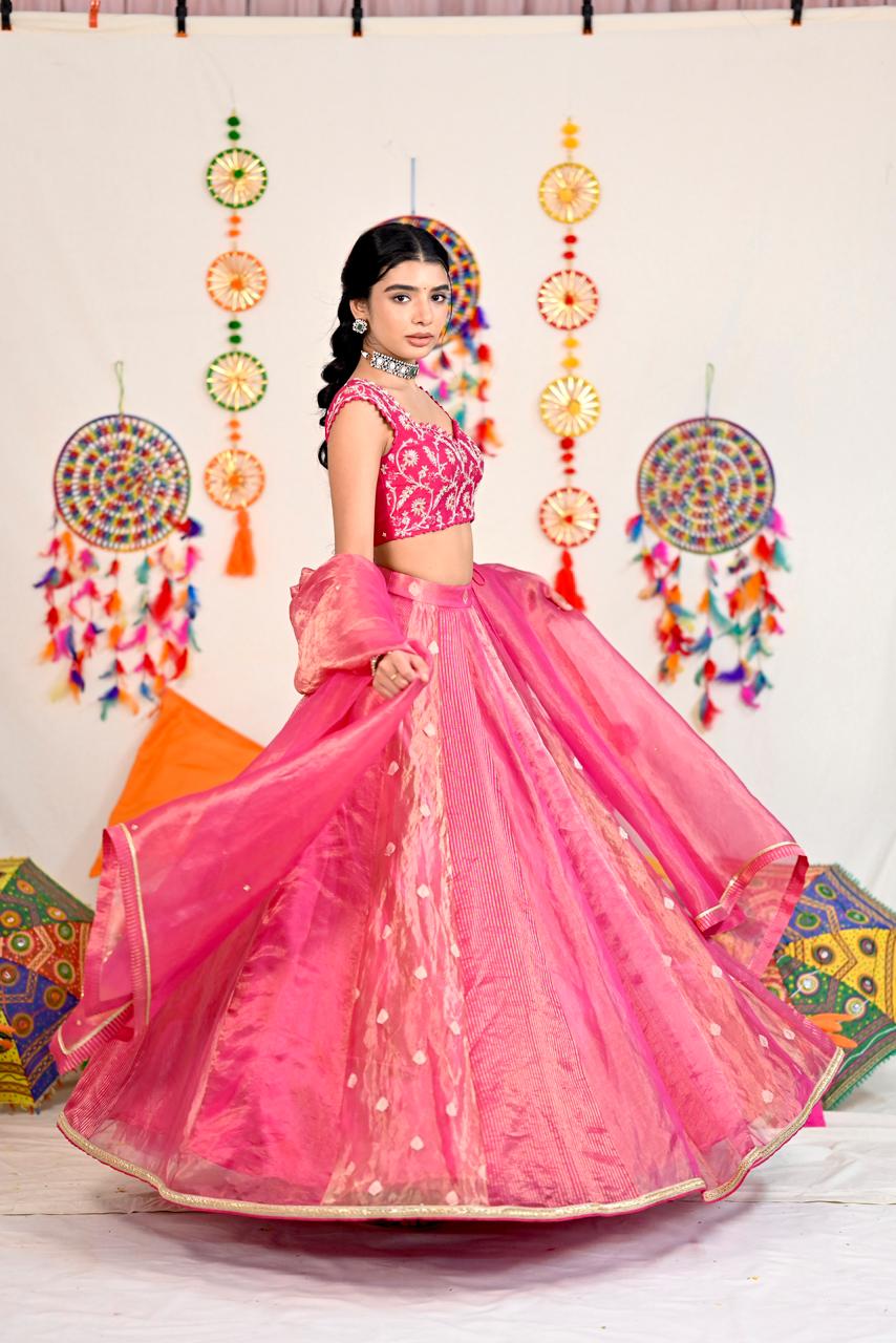 Pink Tissue Silk Lehenga