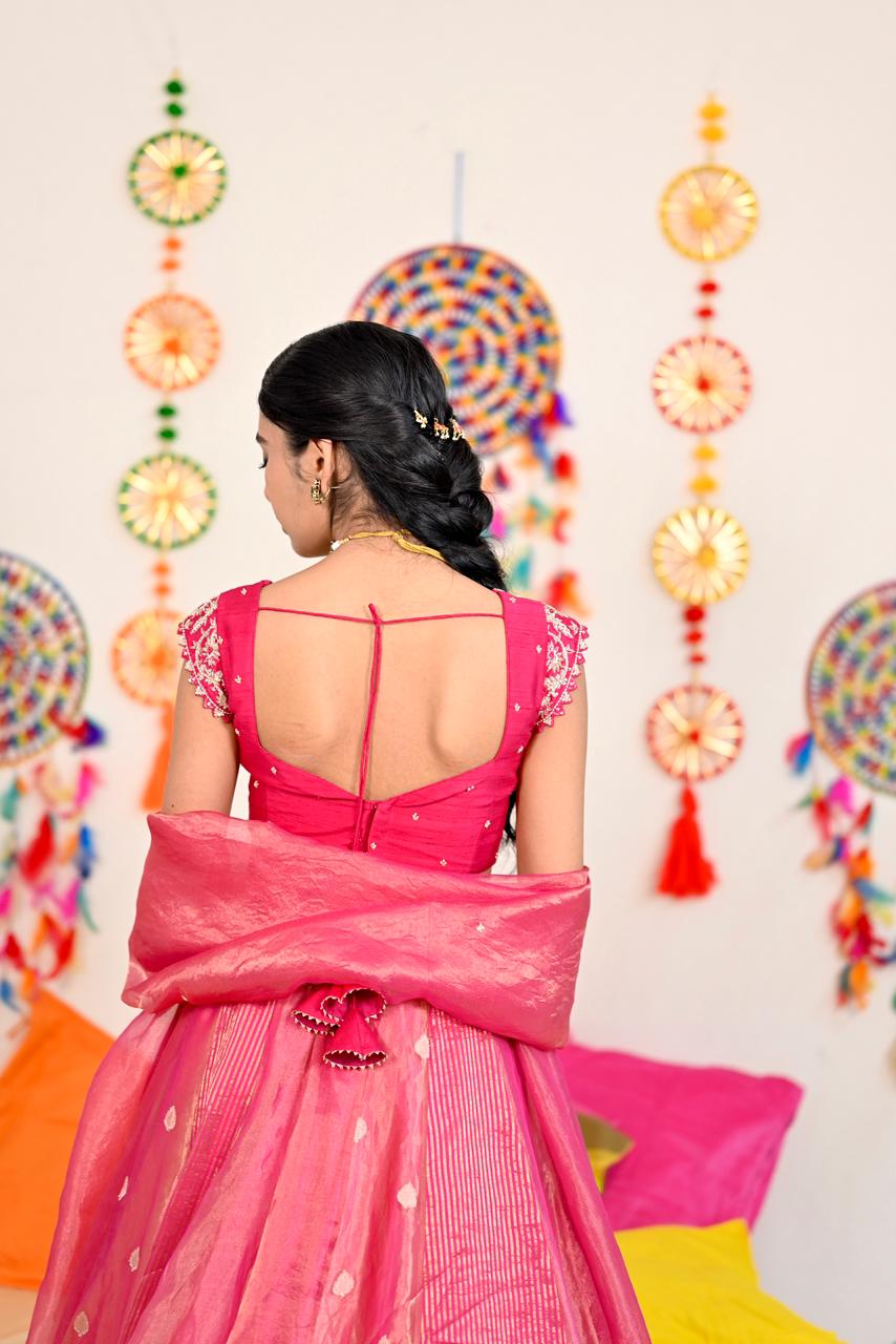 Pink Tissue Silk Lehenga