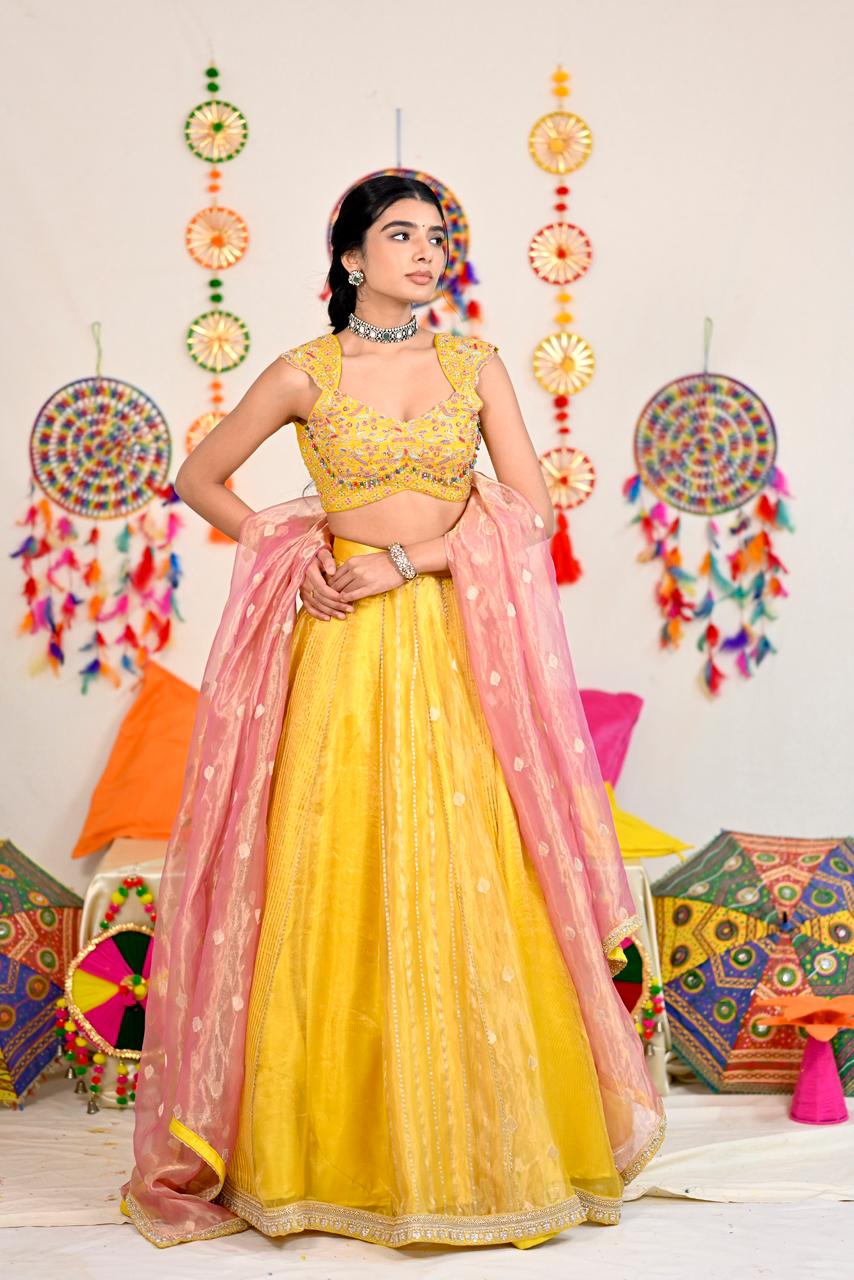 Yellow Tissue Silk Lehenga