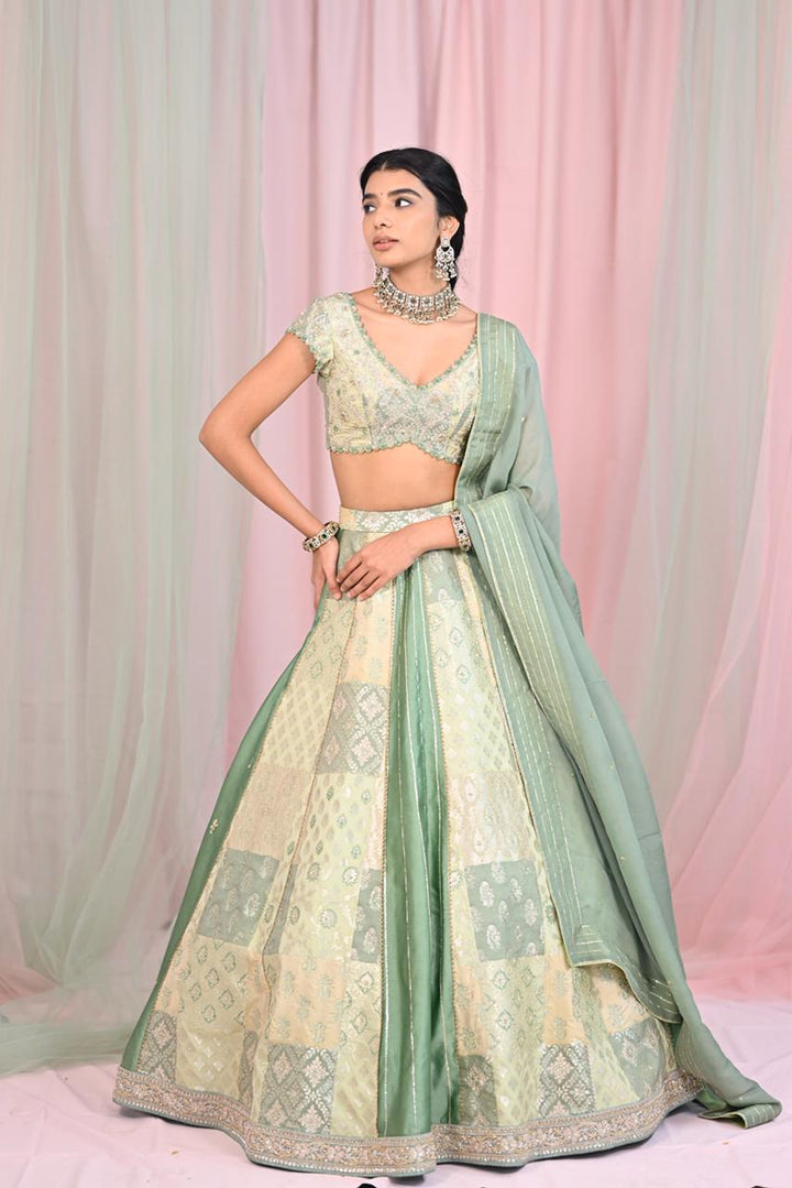 Pista Green Banaras Silk Lehenga