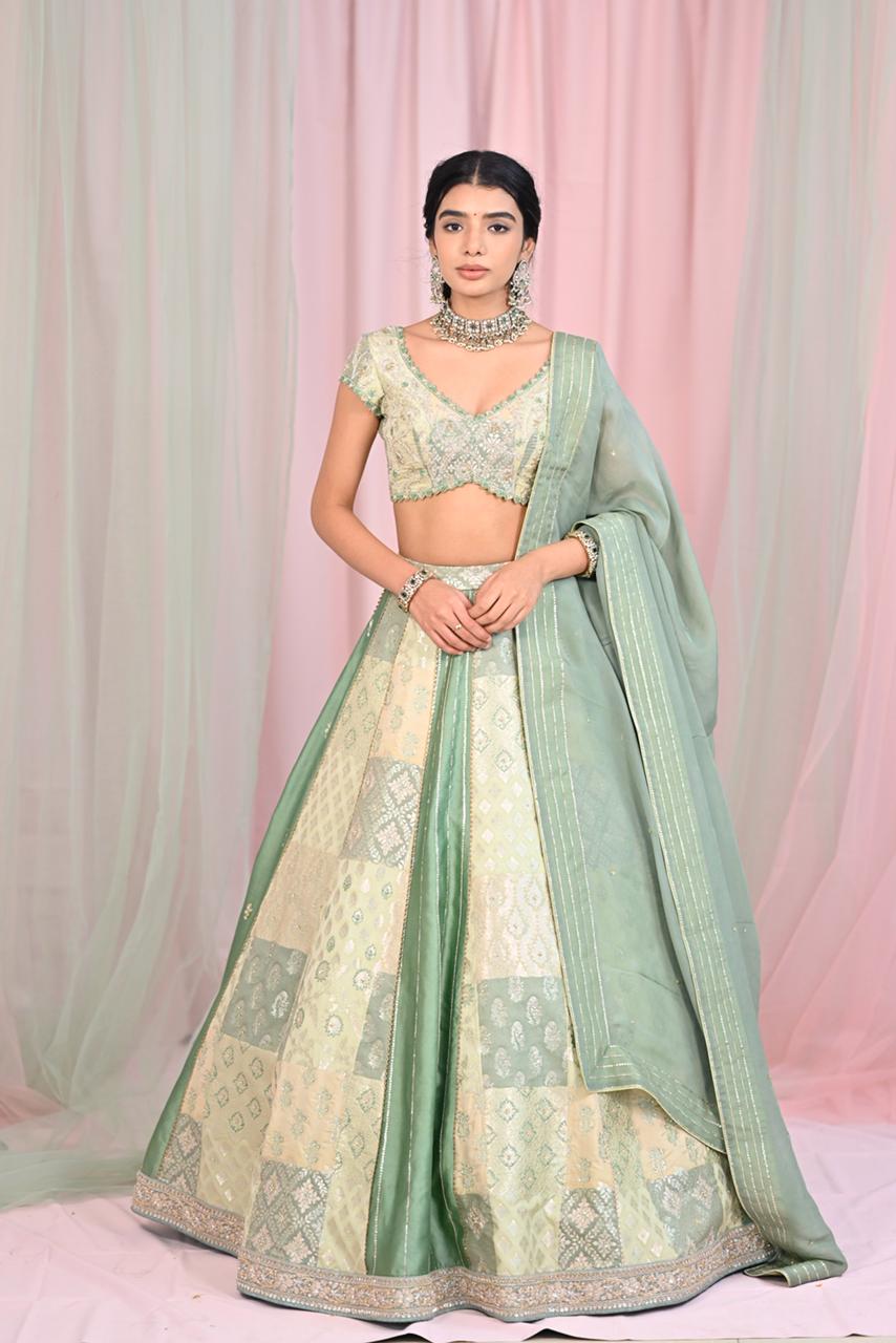 Pista Green Banaras Silk Lehenga