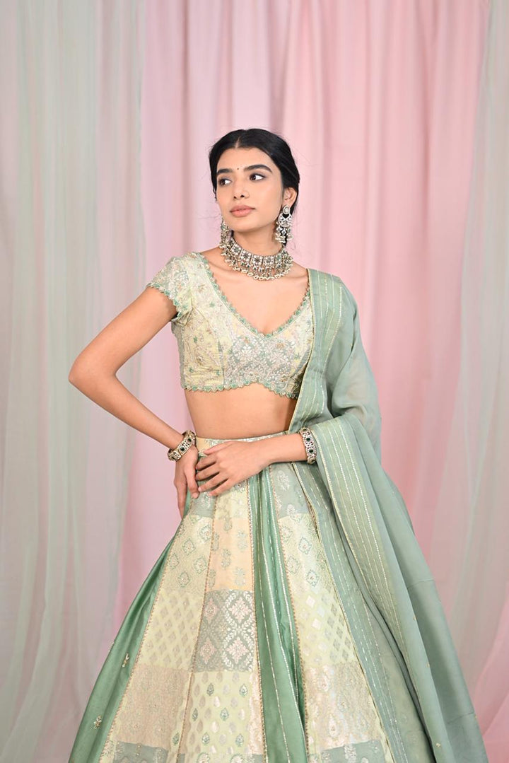 Pista Green Banaras Silk Lehenga