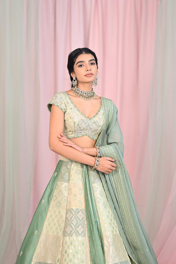 Pista Green Banaras Silk Lehenga