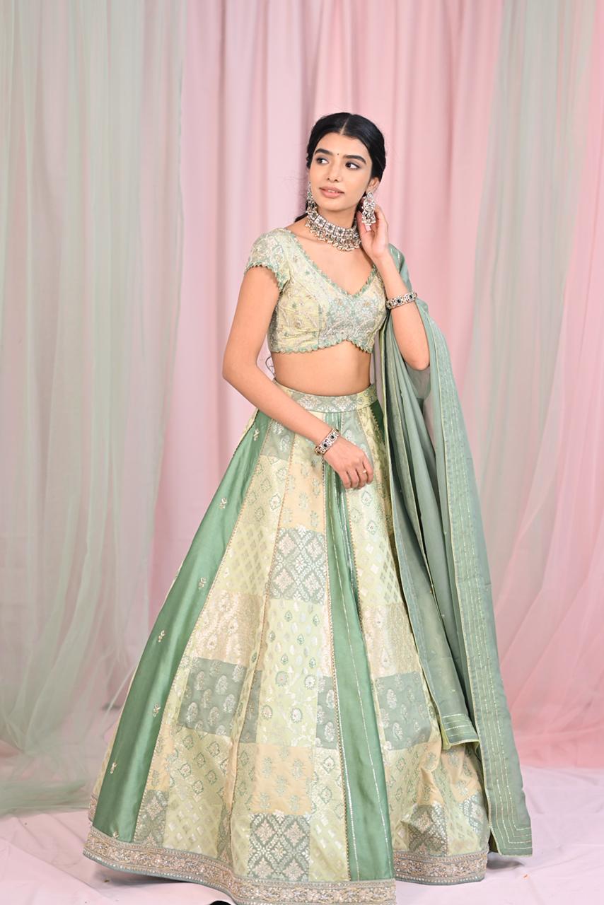 Pista Green Banaras Silk Lehenga