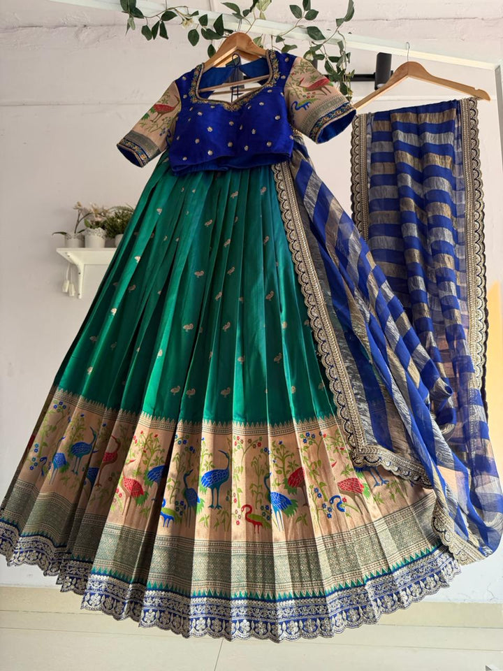 Green Paithani Silk Lehenga