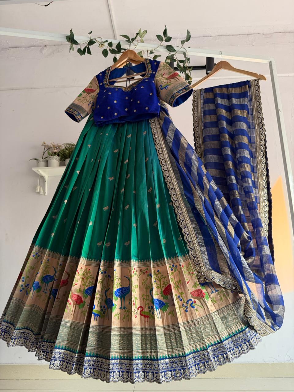 Green Paithani Silk Lehenga