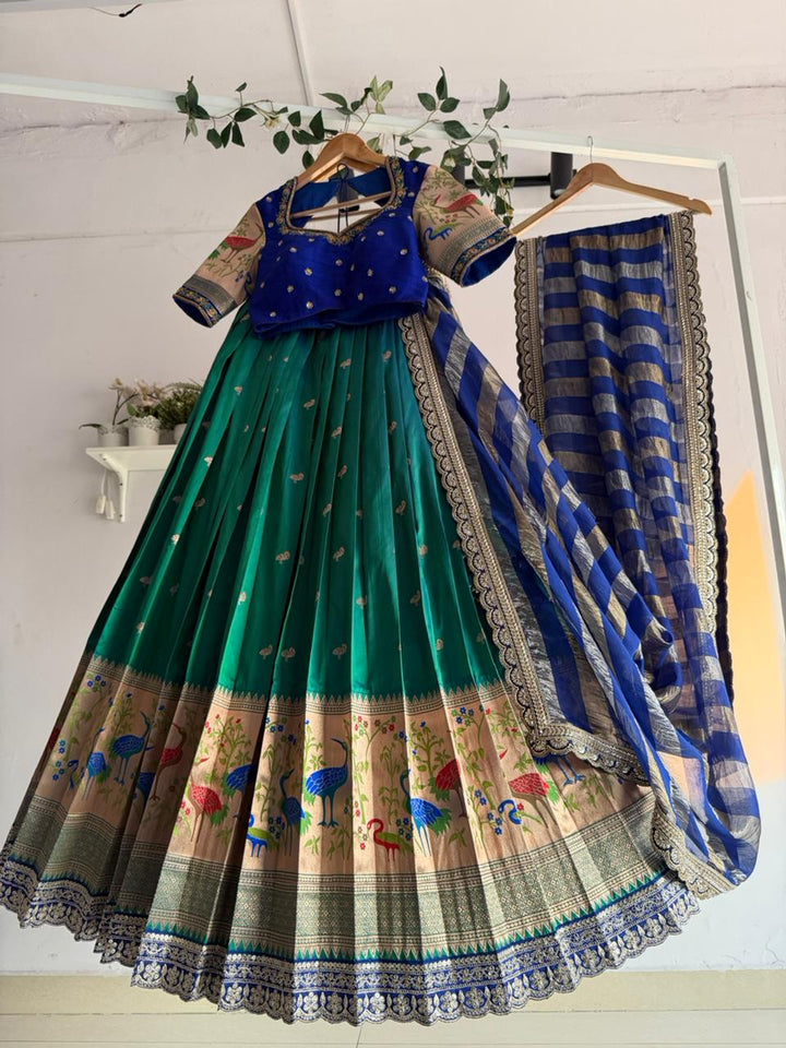 Green Paithani Silk Lehenga