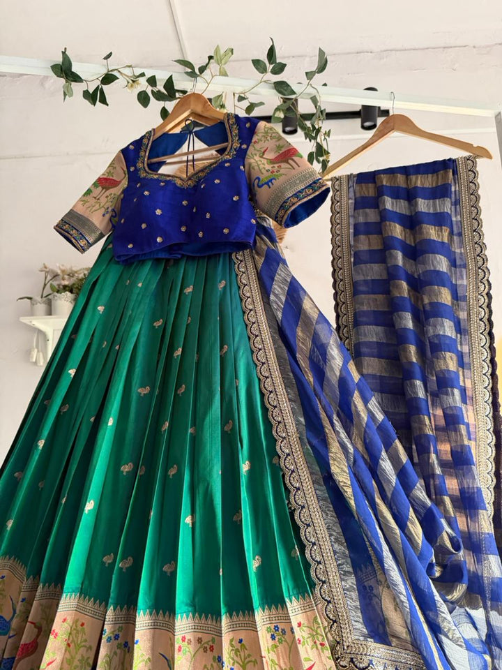 Green Paithani Silk Lehenga