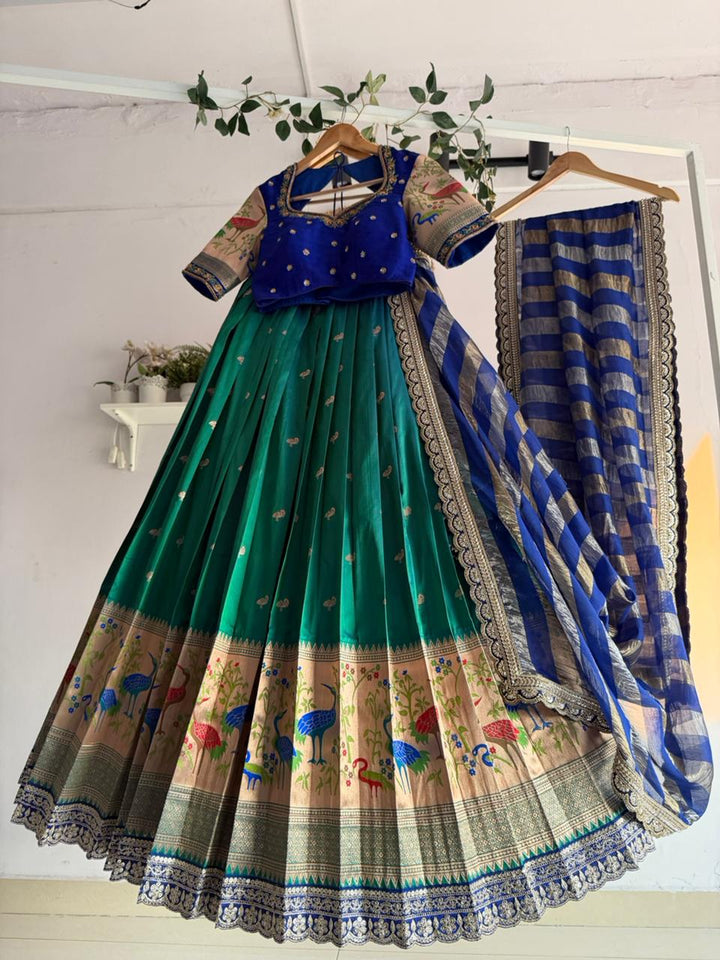 Green Paithani Silk Lehenga