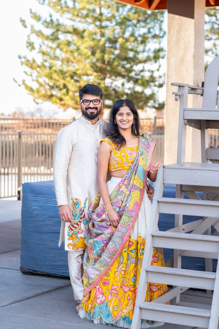 Yellow Kalamkari Couple Combo