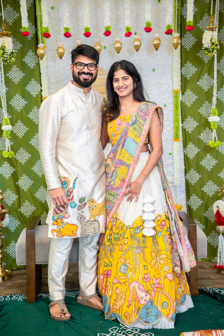 Yellow Kalamkari Couple Combo