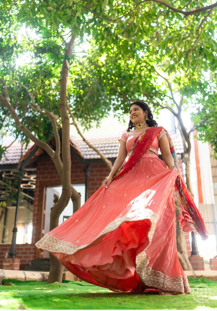 PeachishPink Tissue Lehenga