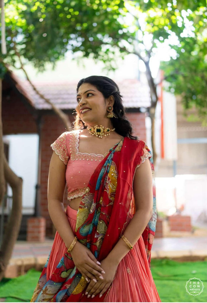 PeachishPink Tissue Lehenga