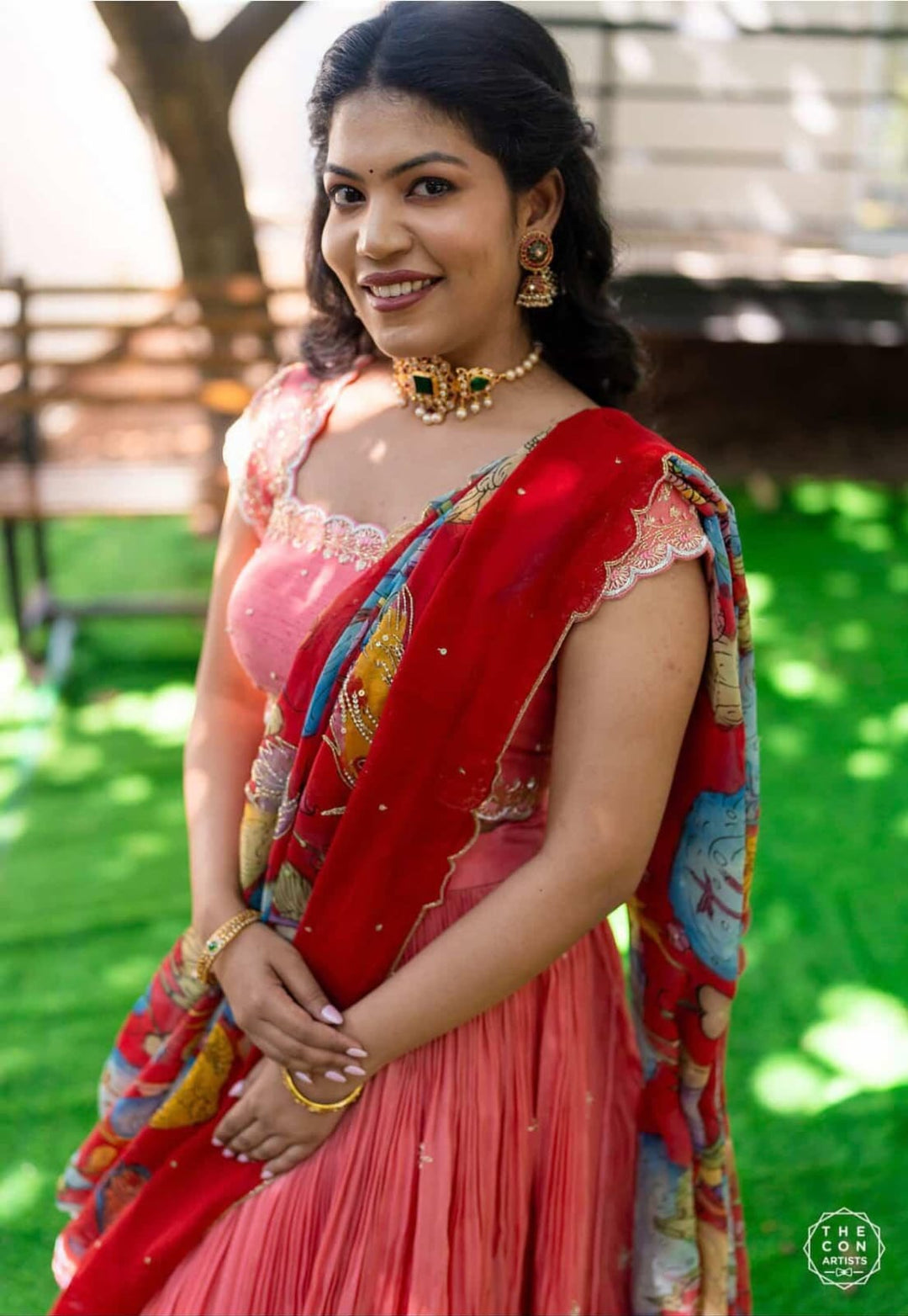 PeachishPink Tissue Lehenga