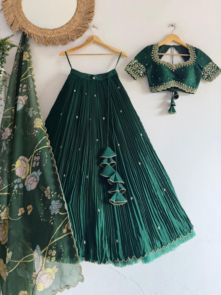 Green Tissue Silk Lehenga