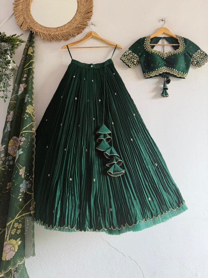 Green Tissue Silk Lehenga