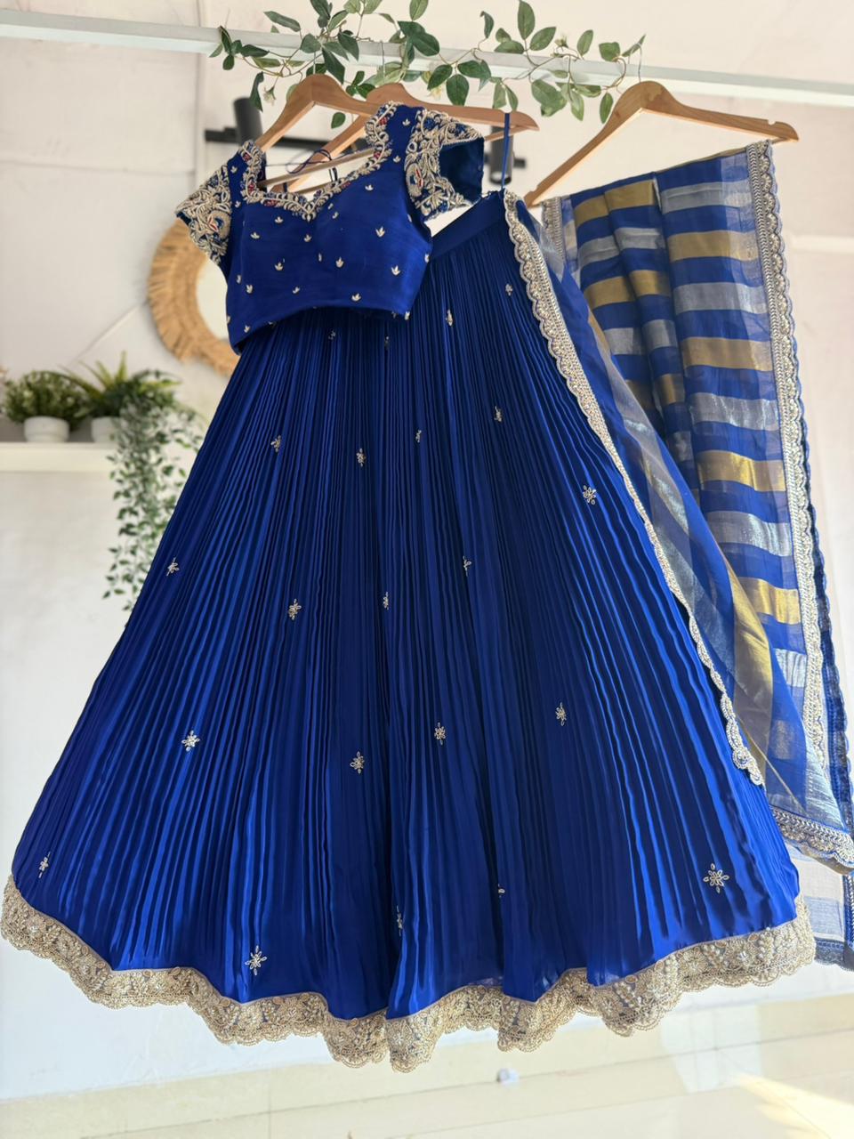 Royal Blue Natural Crape Silk Lehenga