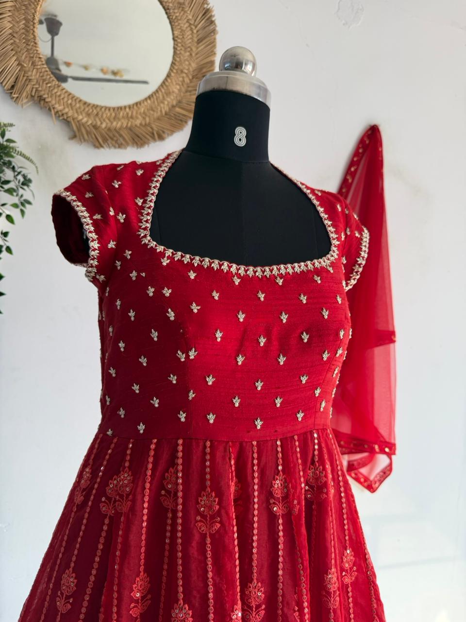 Dark Red Chikankari Dress