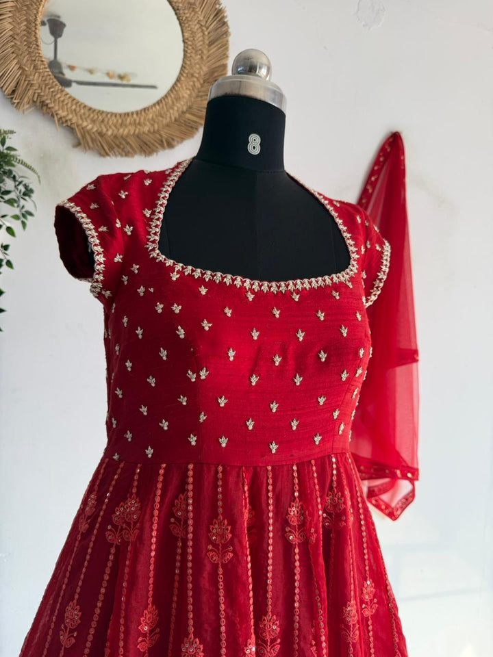 Dark Red Chikankari Dress