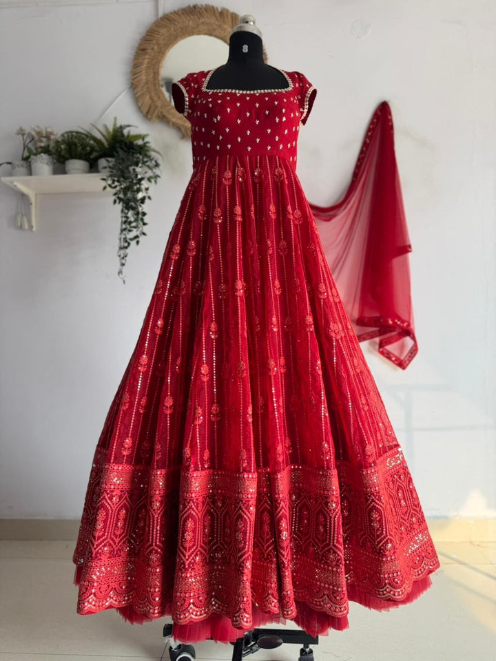 Dark Red Chikankari Dress