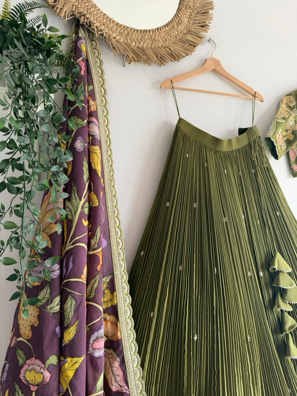 Mehndi Green Natural Crape Silk