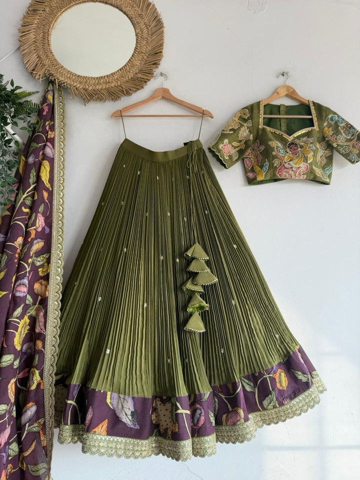 Mehndi Green Natural Crape Silk