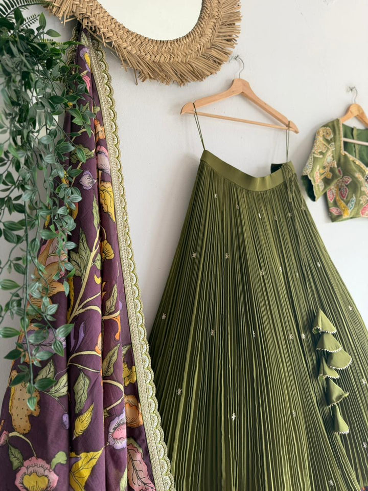 Mehndi Green Natural Crape Silk