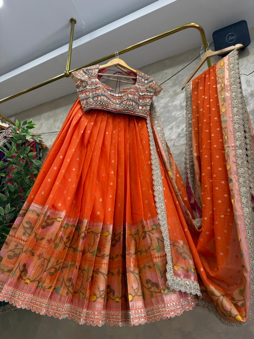Orange Kota Silk Lehenga