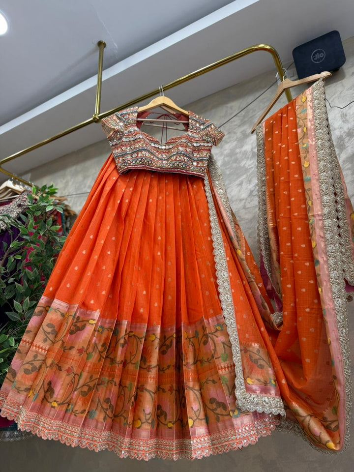Orange Kota Silk Lehenga