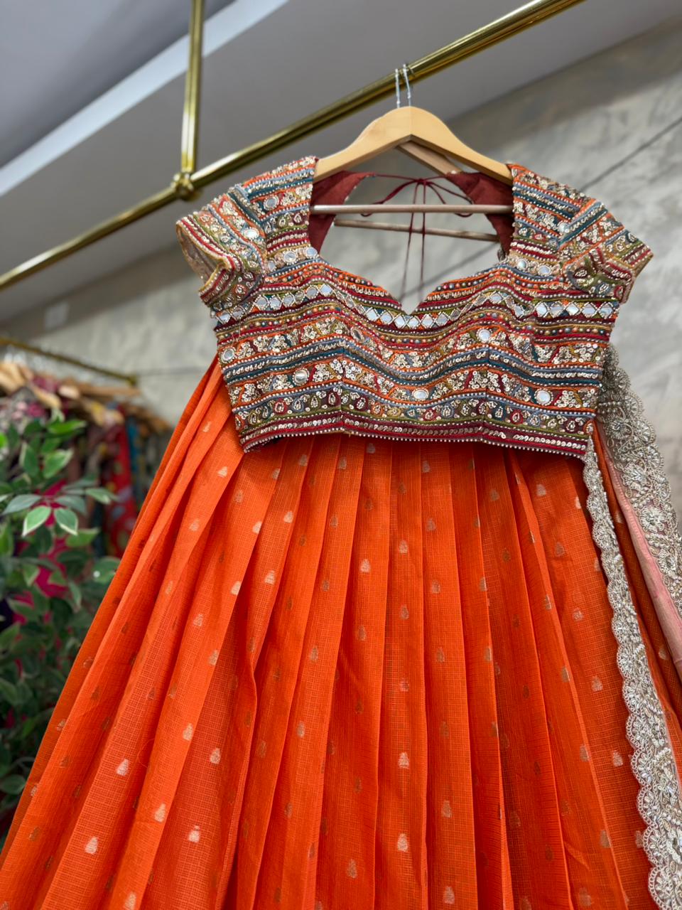 Orange Kota Silk Lehenga