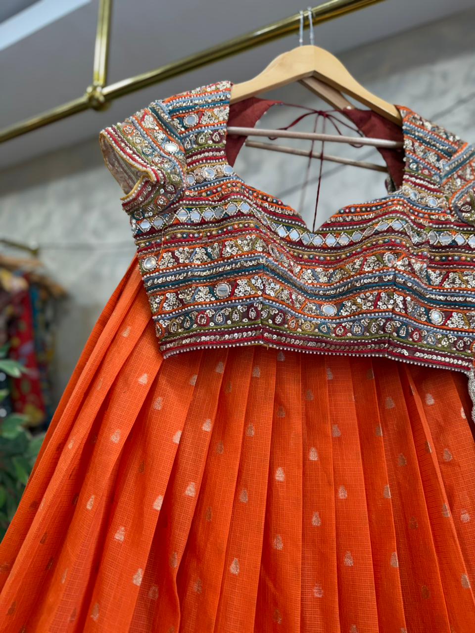 Orange Kota Silk Lehenga