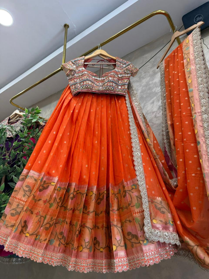 Orange Kota Silk Lehenga