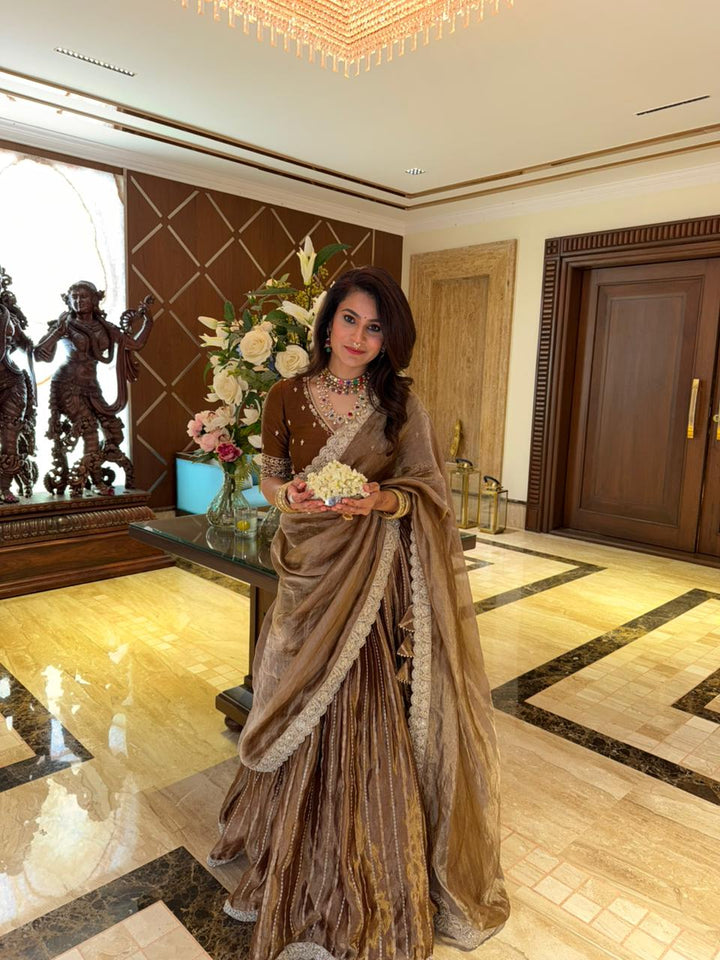 Metallic Bronze Brown Tissue Lehenga