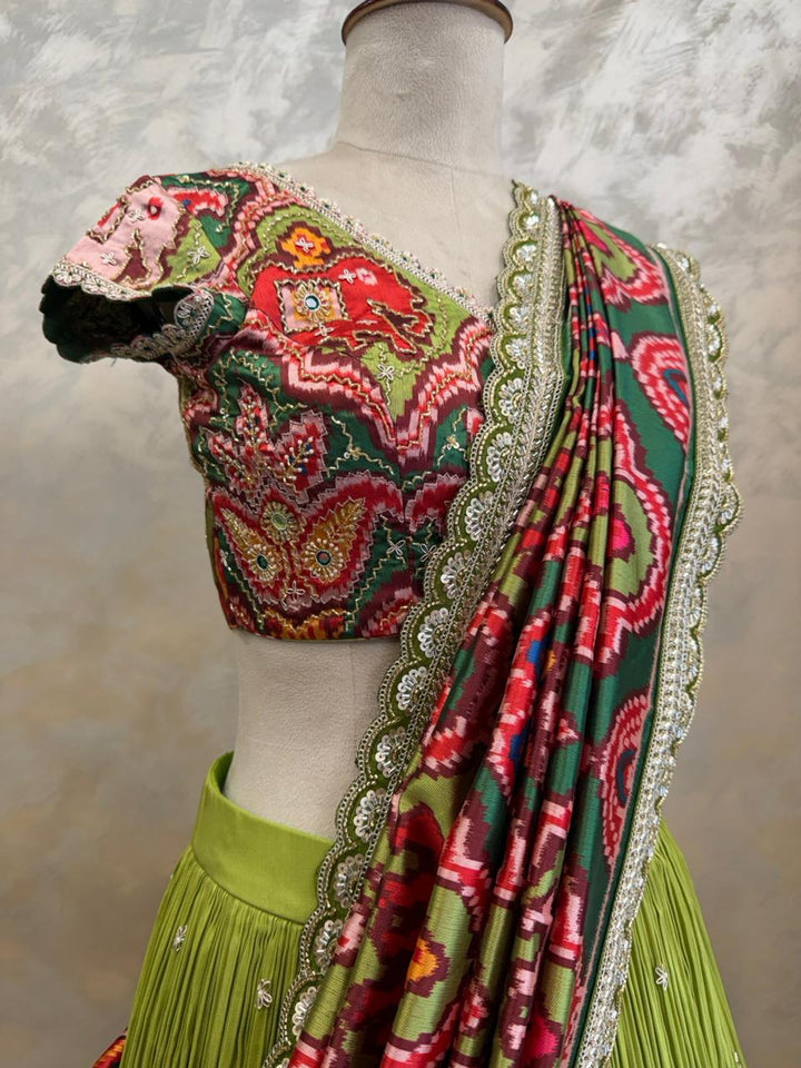 The Mayura Green Patola Lehenga