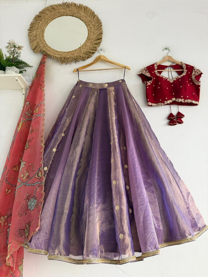 Lavendar Tissue Lehenga