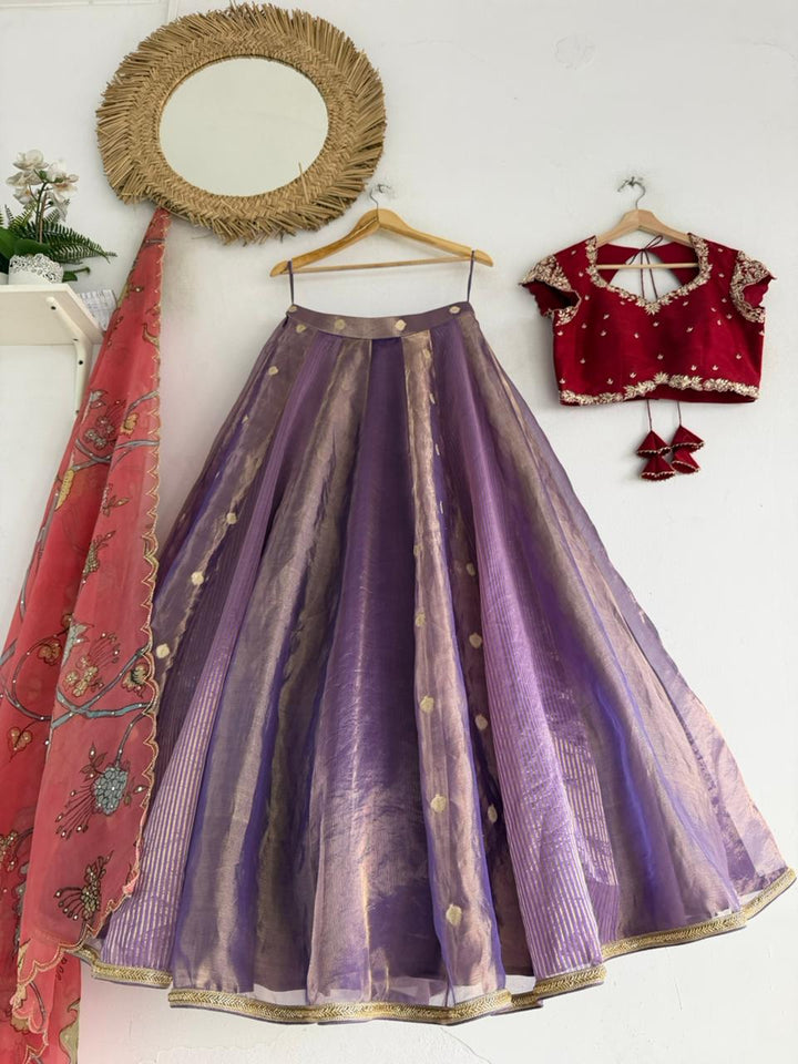 Lavendar Tissue Lehenga