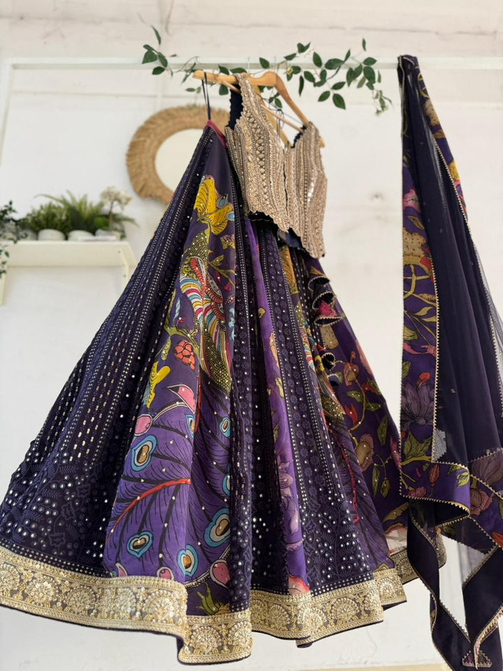 Purple Kalamkari Chikankari Lehenga