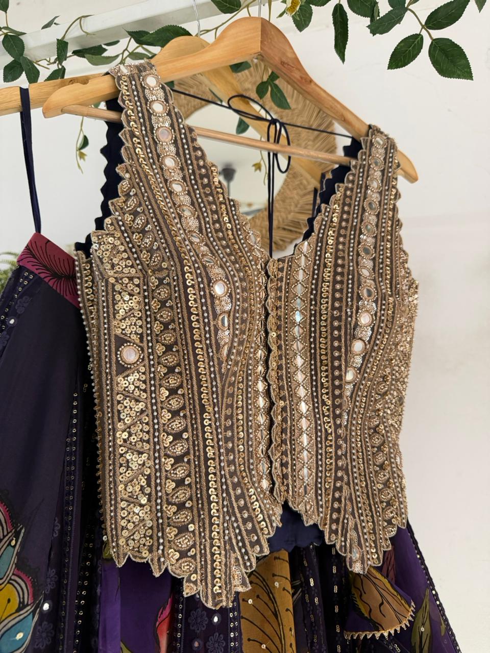 Purple Kalamkari Chikankari Lehenga