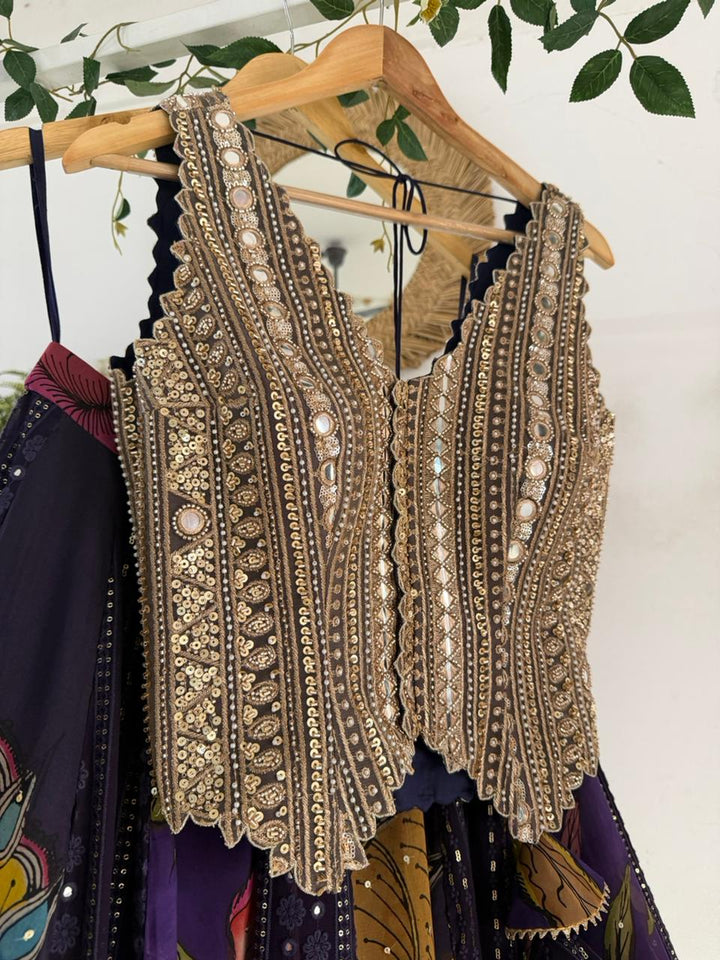 Purple Kalamkari Chikankari Lehenga