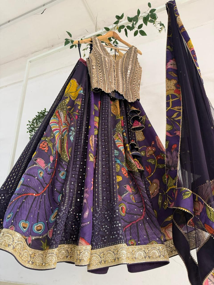 Purple Kalamkari Chikankari Lehenga