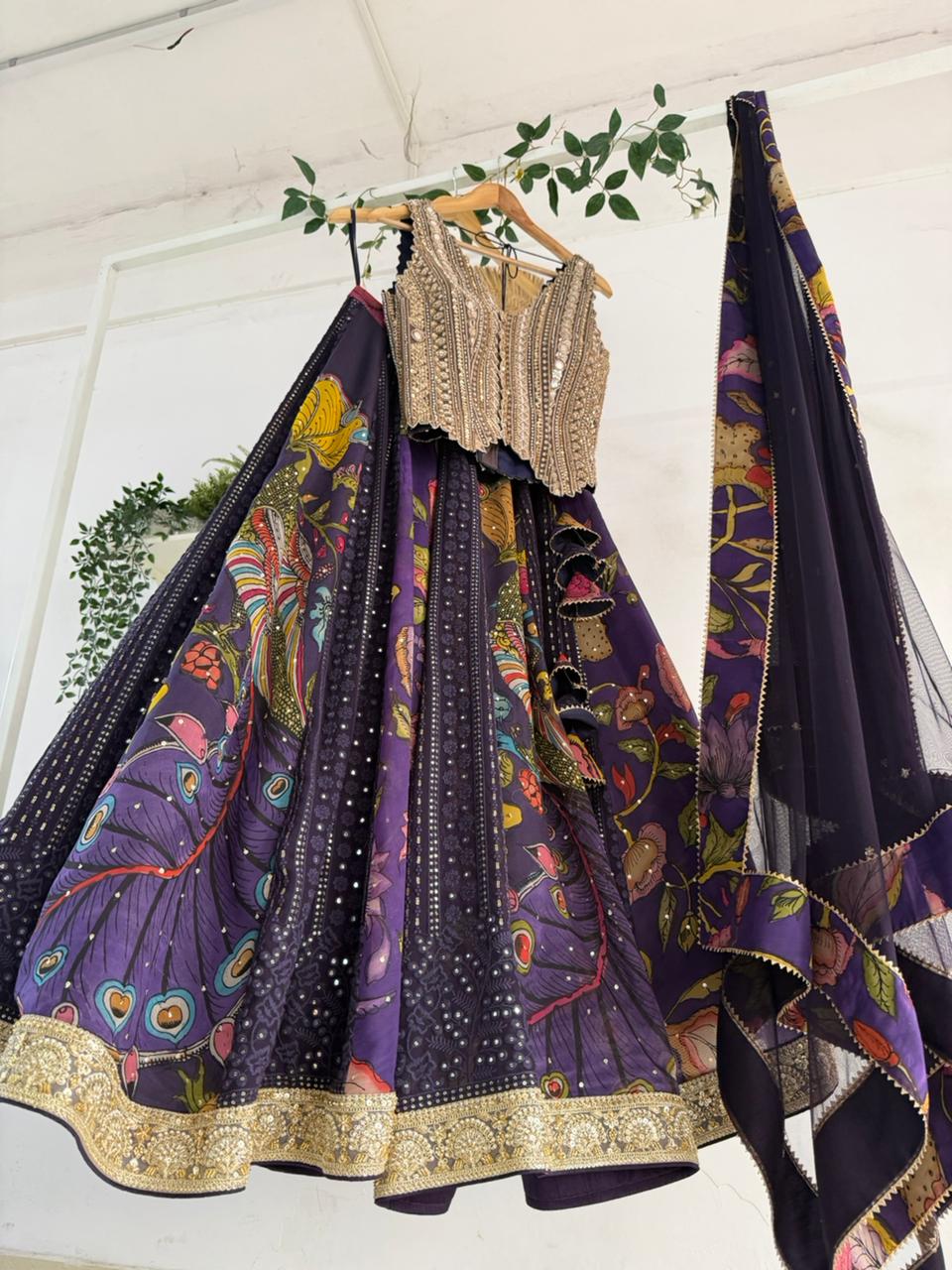 Purple Kalamkari Chikankari Lehenga