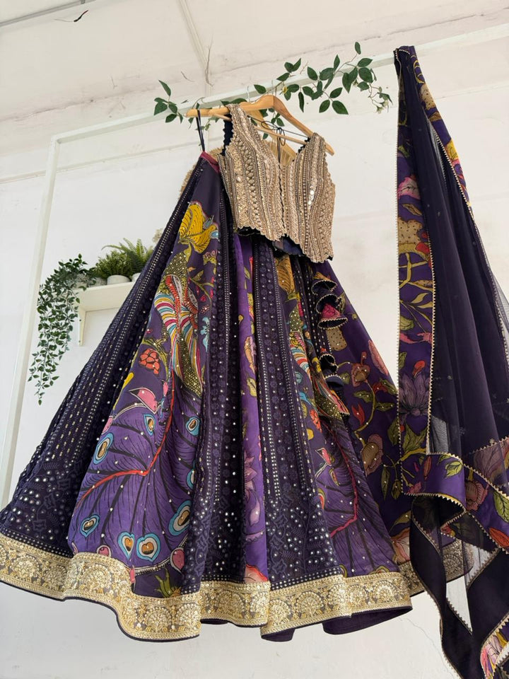Purple Kalamkari Chikankari Lehenga