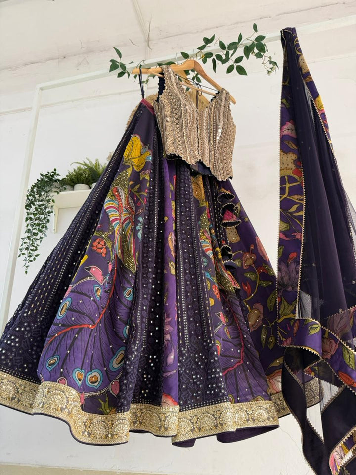 Purple Kalamkari Chikankari Lehenga