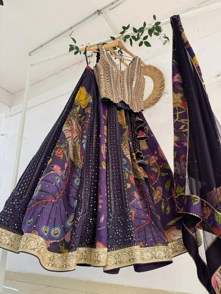 Purple Kalamkari Chikankari Lehenga