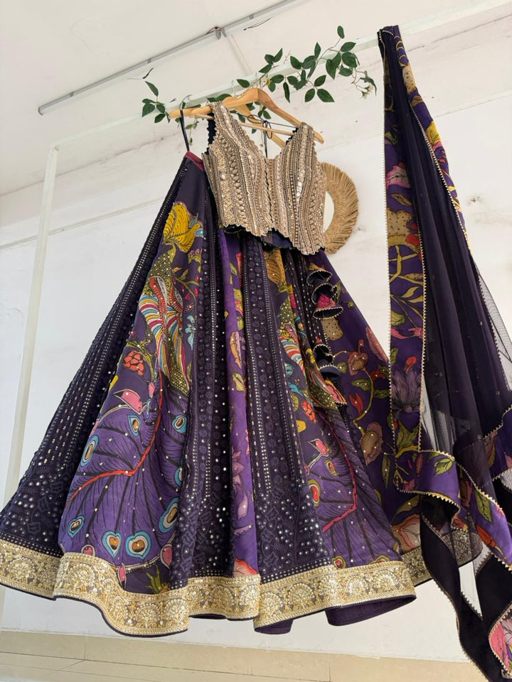 Purple Kalamkari Chikankari Lehenga