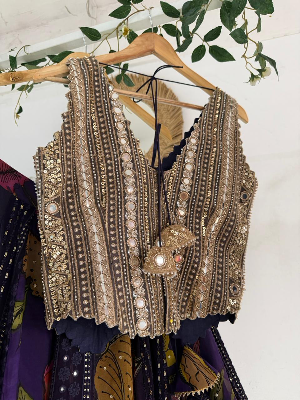 Purple Kalamkari Chikankari Lehenga