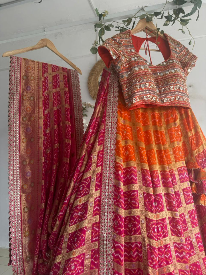 Orange & Pink Bandani Lehenga