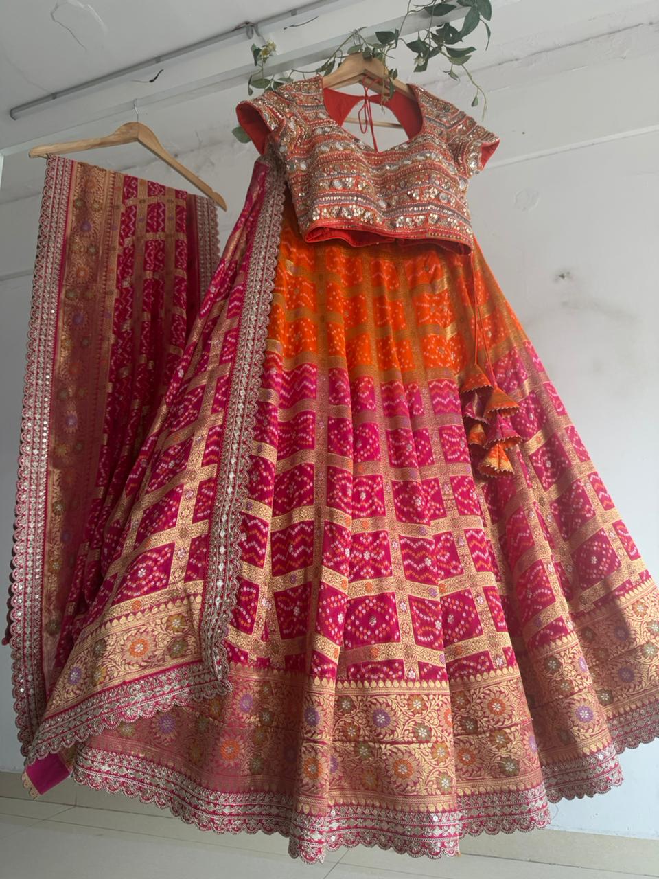 Orange & Pink Bandani Lehenga